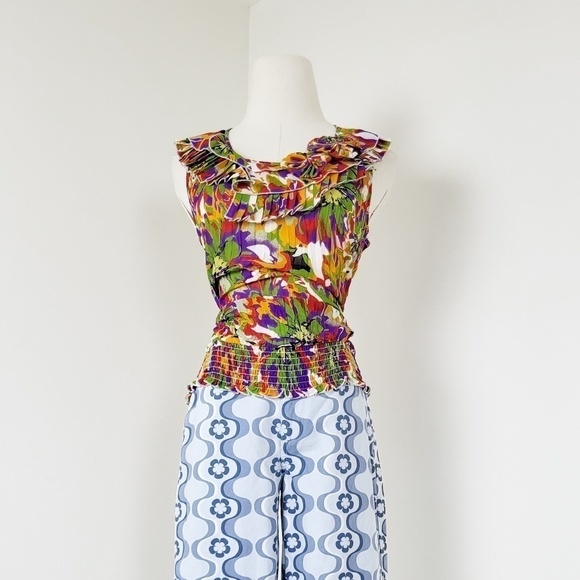 *Free with Purchase* Y2K Crinkle Tank Top Ruffle Colorful Floral Abstract - Picture 9 of 13